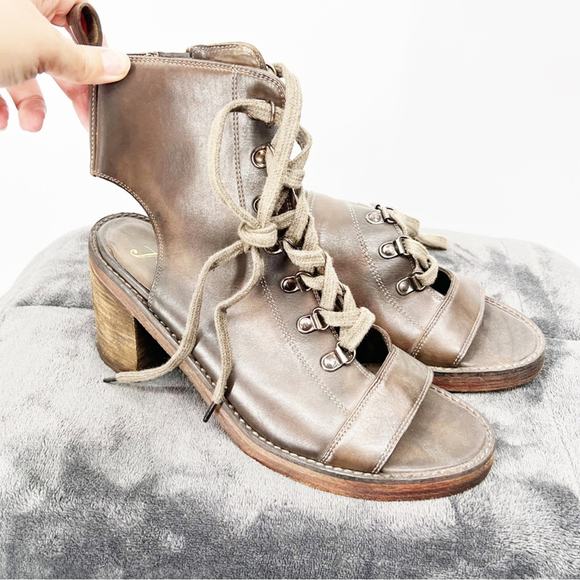 Free People City of Lights Open Toe Booties Lace Up - Picture 1 of 8